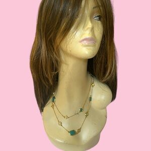 STELLA & DOT JEWELED GOLD GREEN  CHAIN NECKLACE 38‎ INCHES